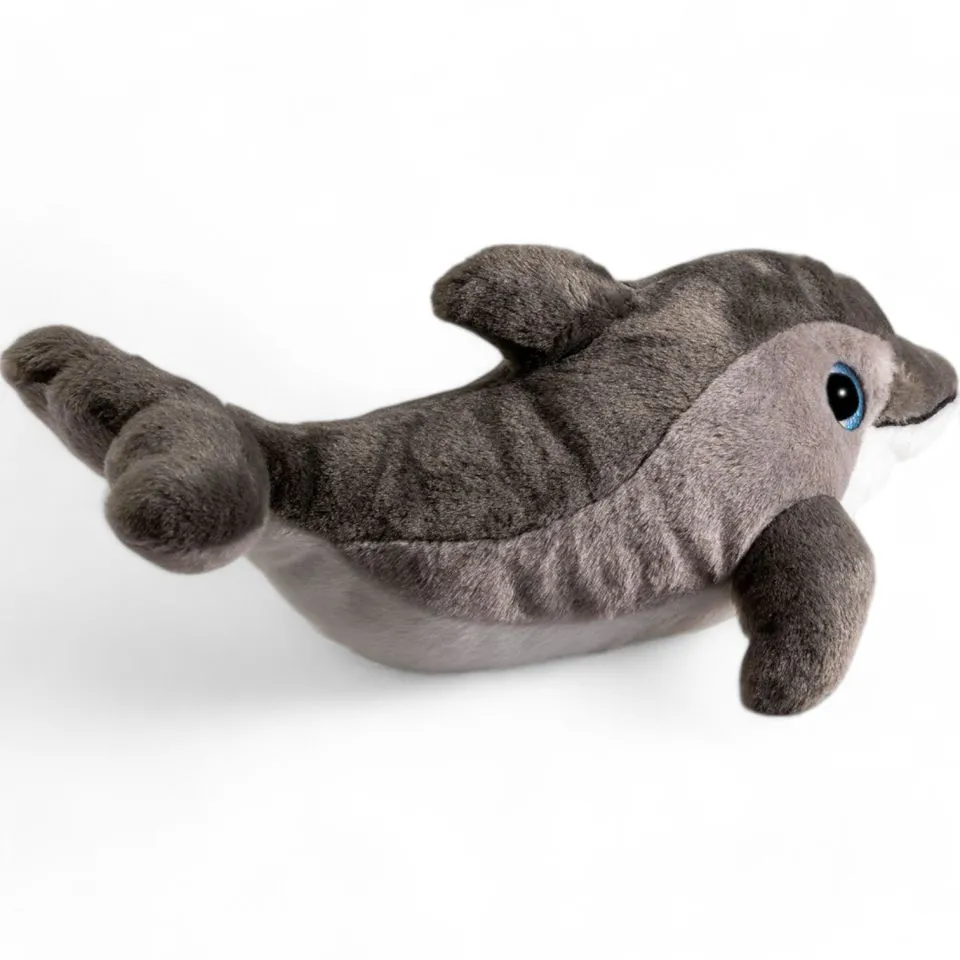 Kuscheltier Delfin grau mit Glitzer-Augen