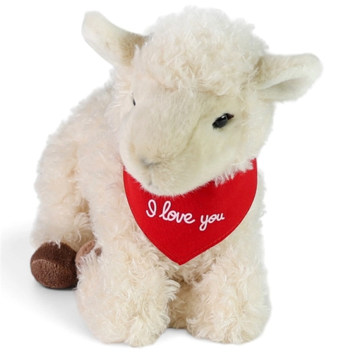Soft Toy Sheep, Lamb – red “I Love You” scarf