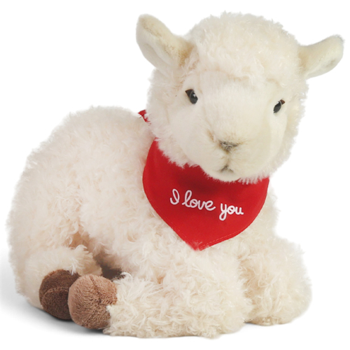 Preview: Plush Toy Sheep, Lamb – red “I Love You” scarf