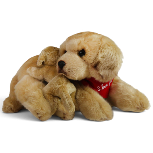 Kuscheltier Labrador mit Baby – rotes „I Love You“-Halstuch