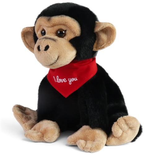 Preview: Plüschtier Schimpanse – rotes „I Love You“-Halstuch