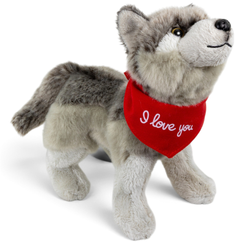 Preview: Plüschtier Wolf – rotes „I Love You“-Halstuch