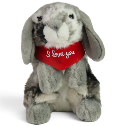 Preview: Hase grau-braun mit rotem „I Love You“-Halstuch