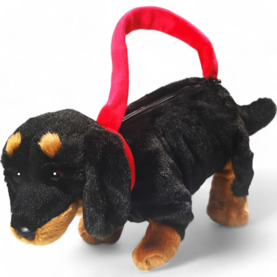 Stuffed Animal Dachshund Dog standing black as purse or hand bag