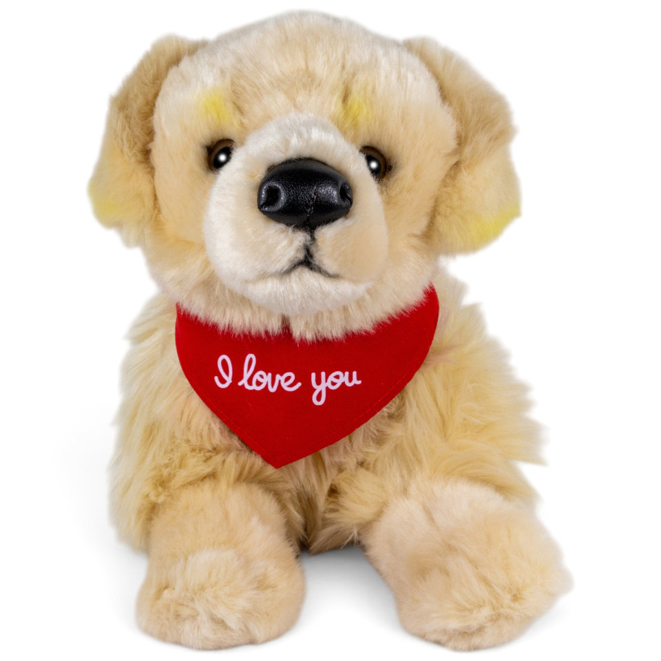 Soft Toy Golden Retriever – red “I Love You” scarf
