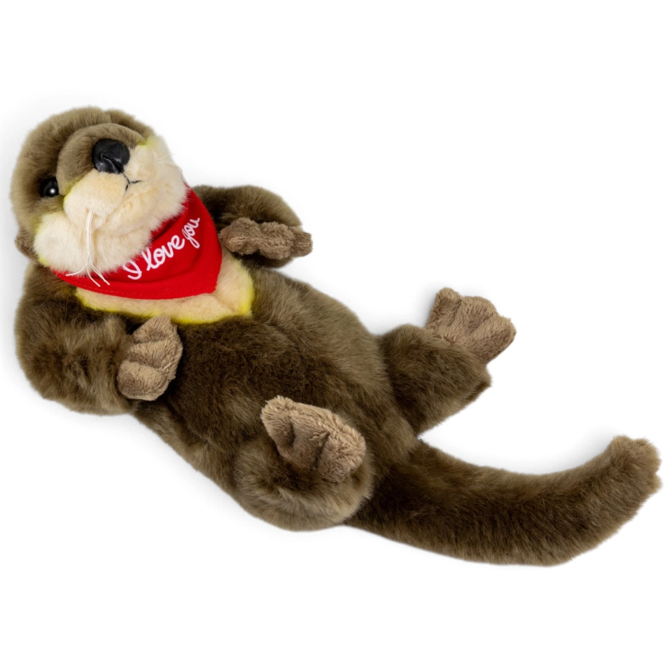 Plush Toy Otter lying – red “I Love You” scarf