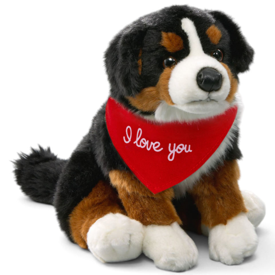 Soft Toy Bernese Mountain Dog – red “I Love You” scarf