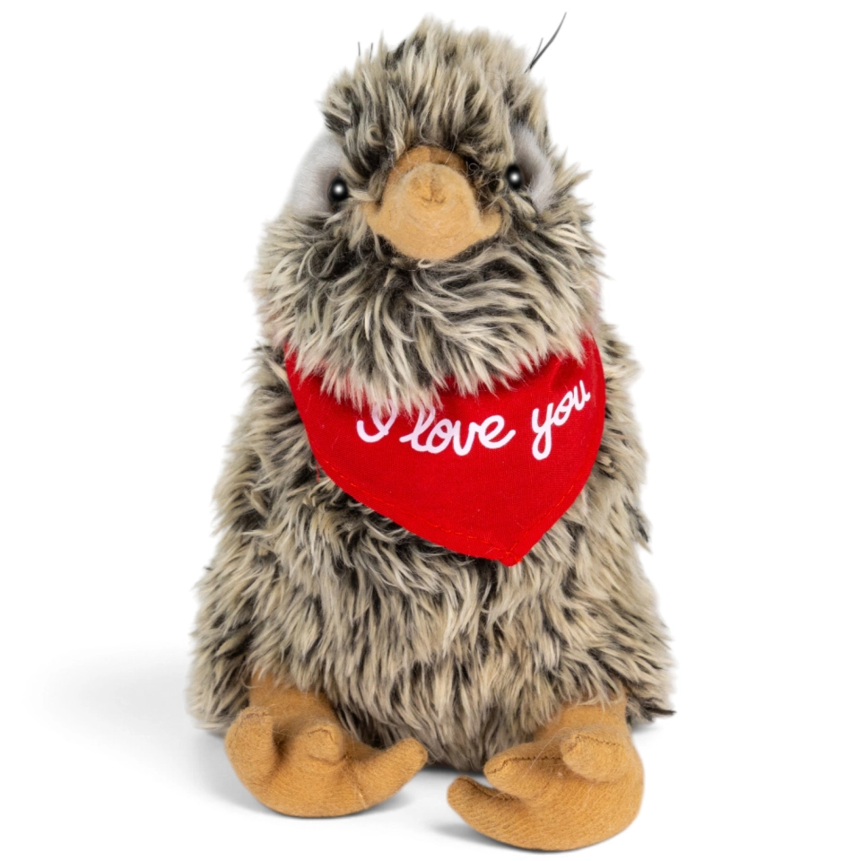 Plüschtier Kiwi – rotes „I Love You“-Halstuch