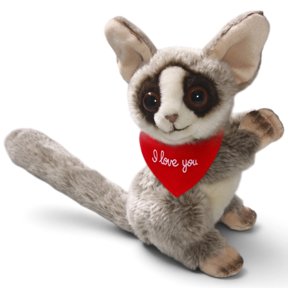 Kuscheltier Buschbaby, Galago – rotes „I Love You“-Halstuch