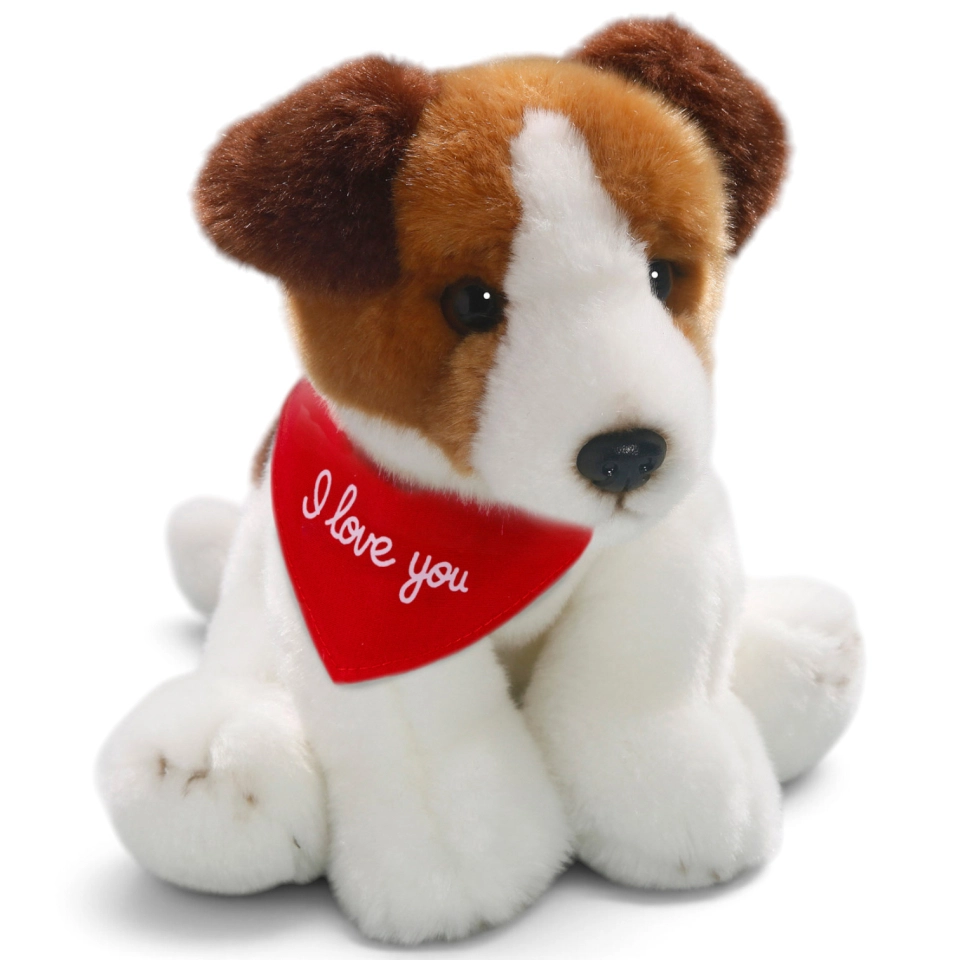 Soft Toy Jack Russell Dog Floppy – red “I Love You” scarf