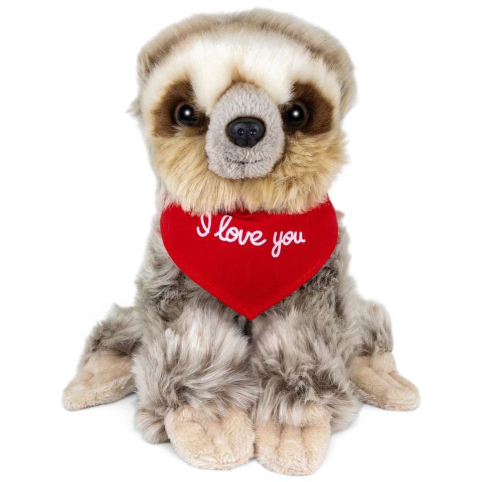 Soft Toy Sloth Baby – red “I Love You” scarf
