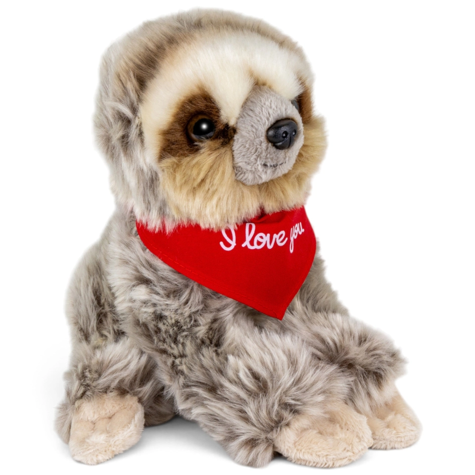 Plush Toy Sloth Baby – red “I Love You” scarf