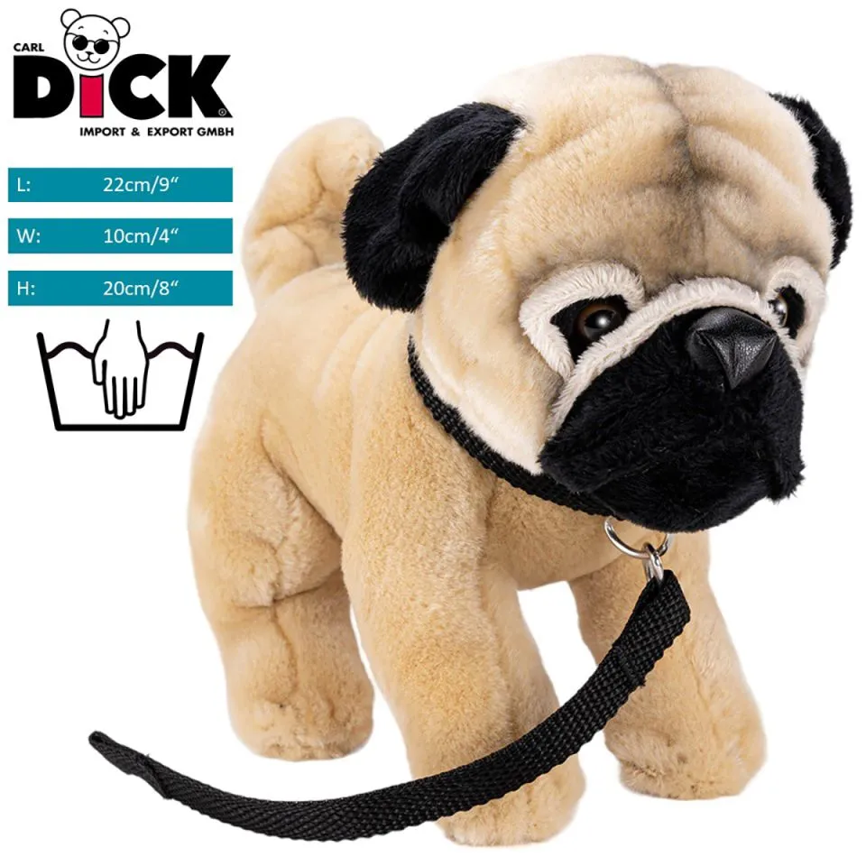 Stuffed Animal Pug standing with lead