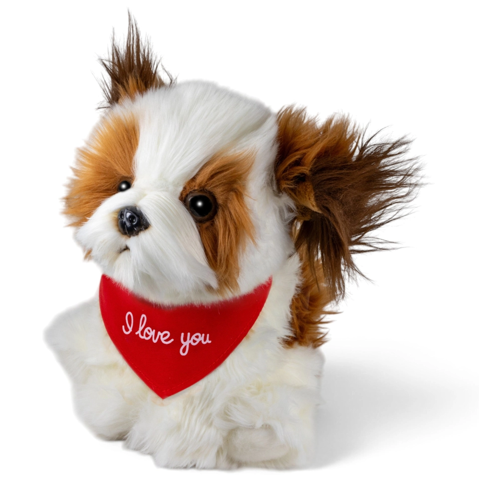 Kuscheltier Shih Tzu Hund – rotes „I Love You“-Halstuch