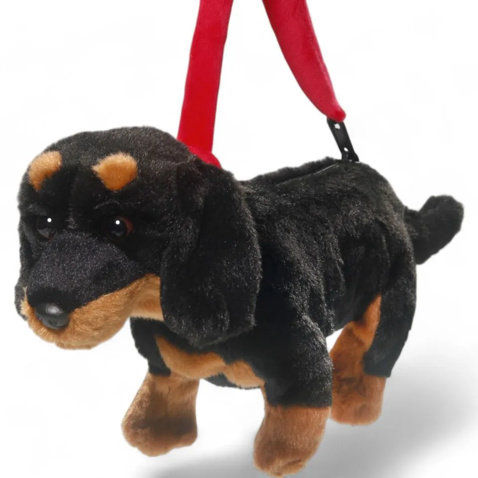 Stuffed Animal Dachshund Dog standing black as purse or hand bag