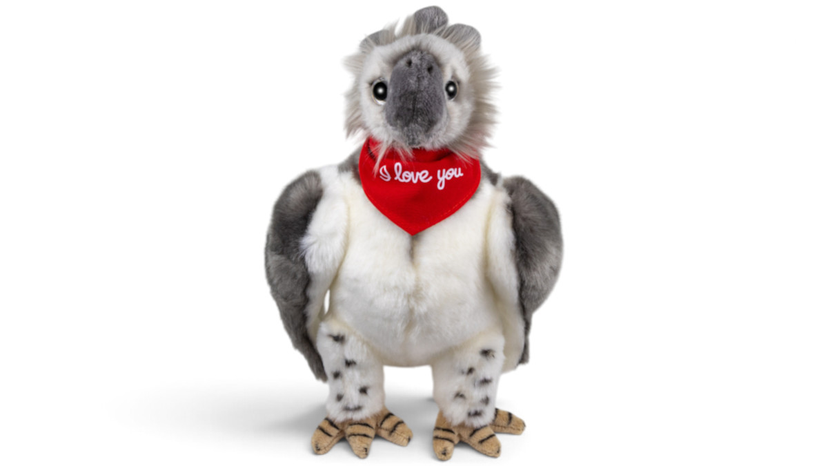 Kuscheltier Harpyie – rotes „I Love You“-Halstuch
